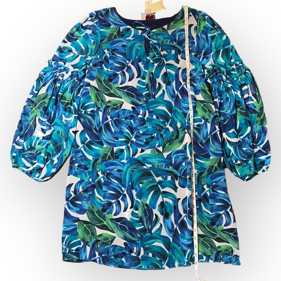 NWT ANTHROPOLOGIE Chloe Oliver Turquoise Tropical Palm Swing Dress size Medium - Picture 7 of 11